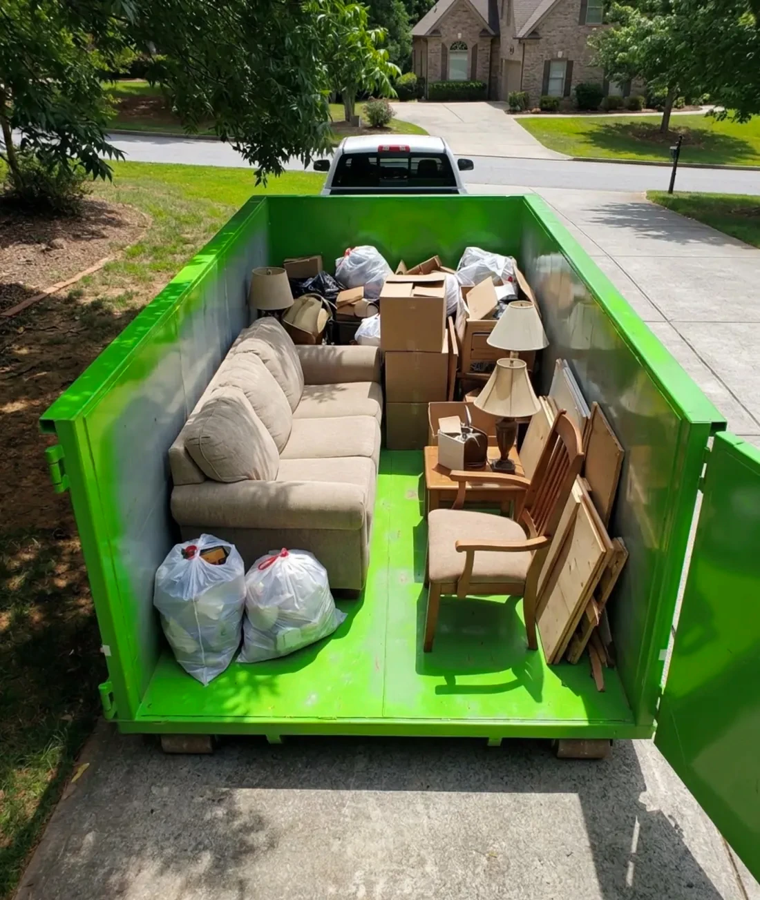 Walking into a loaded 15-yard dumpster through the walk-in door